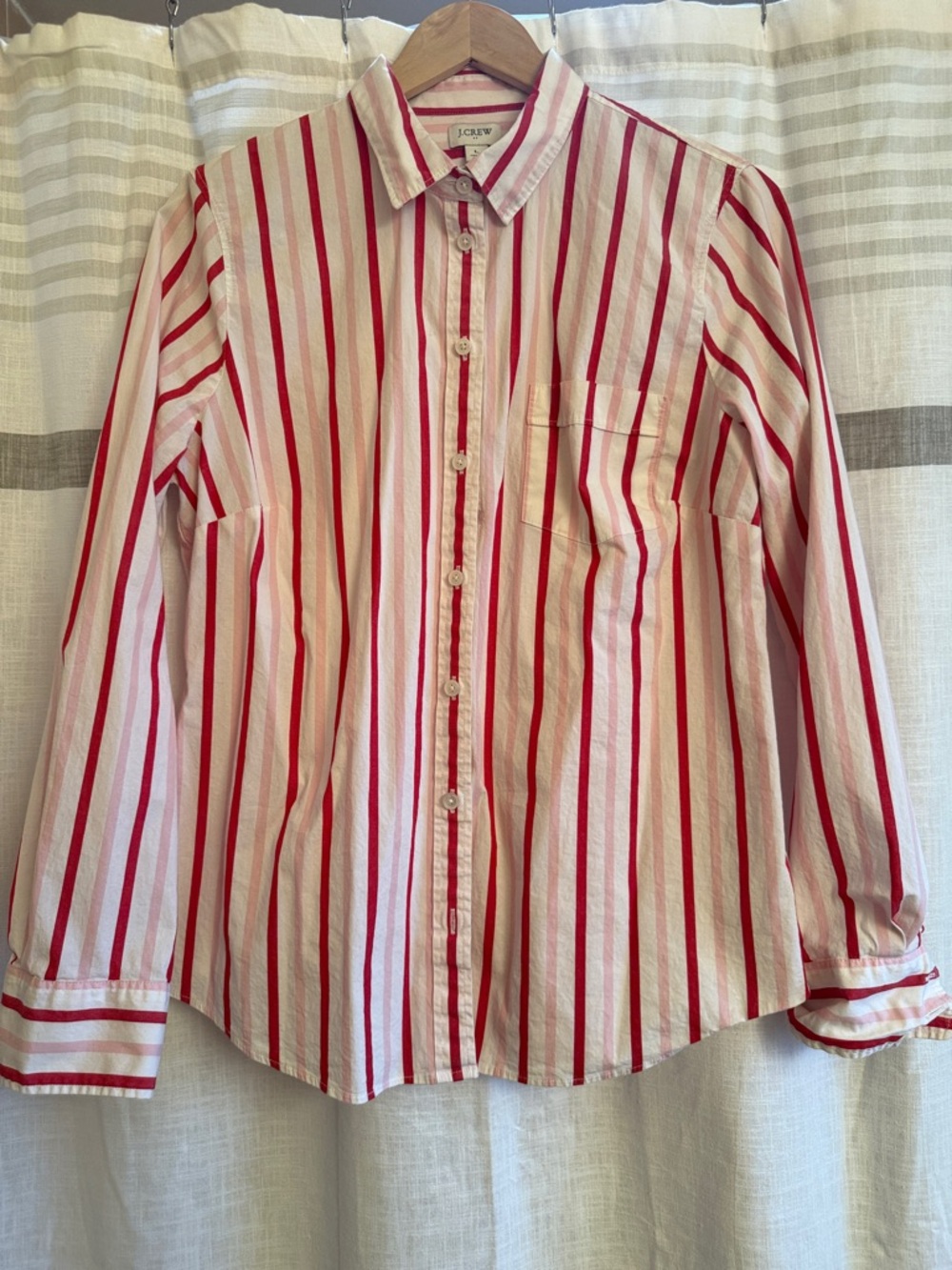 J. Crew Red & White Striped Button-Down Shirt